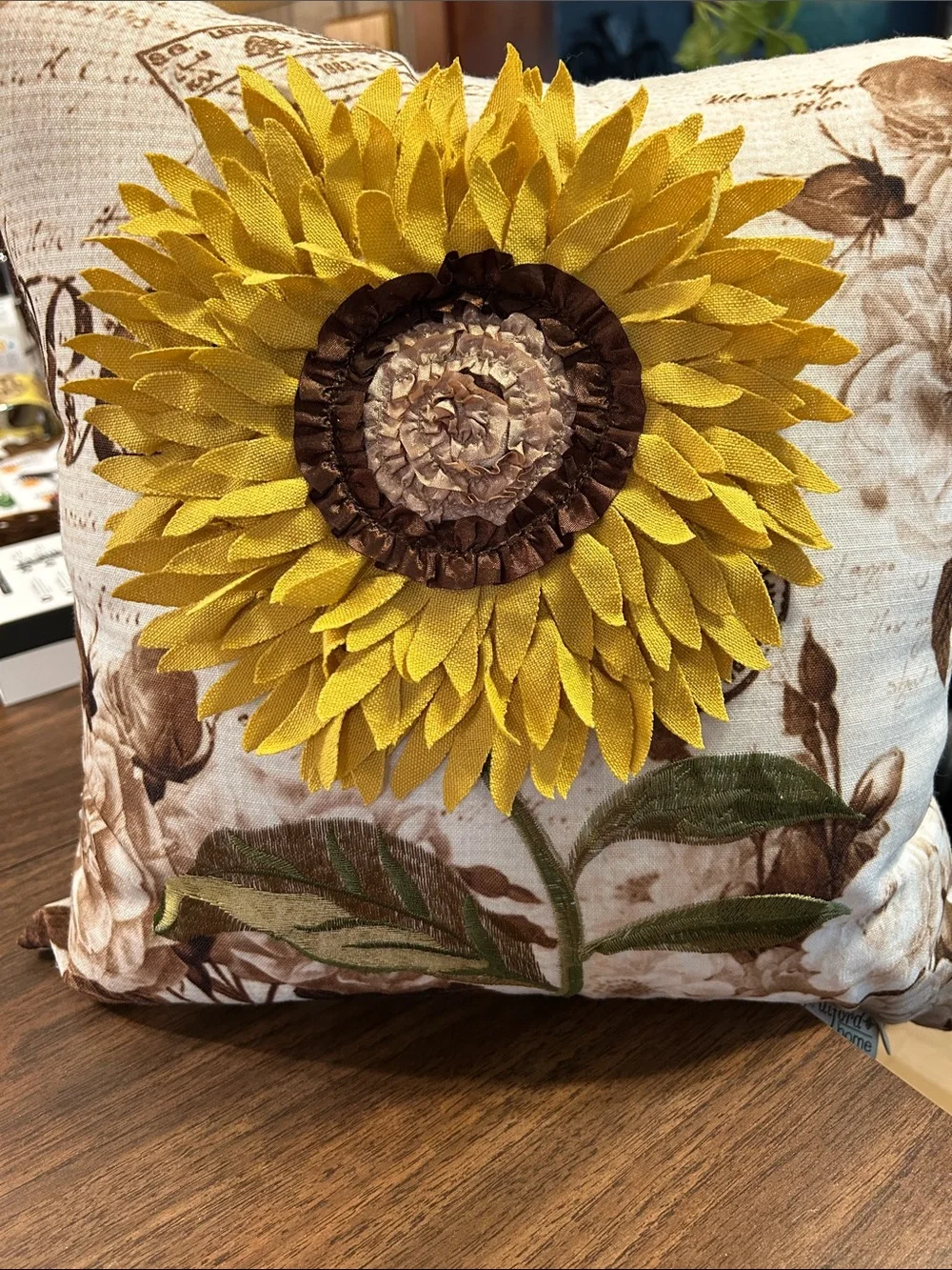 Yellow Sunflower Appliqué Accent Pillow by